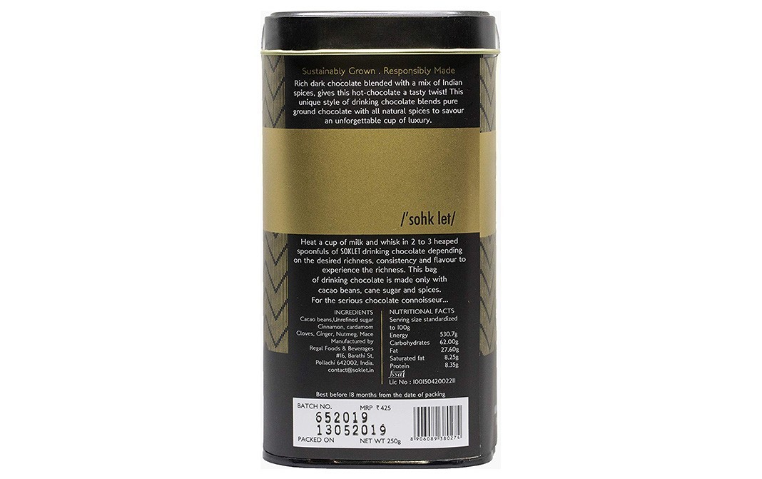 Soklet 55% Spiced Drinking Chocolate    Plastic Jar  250 grams